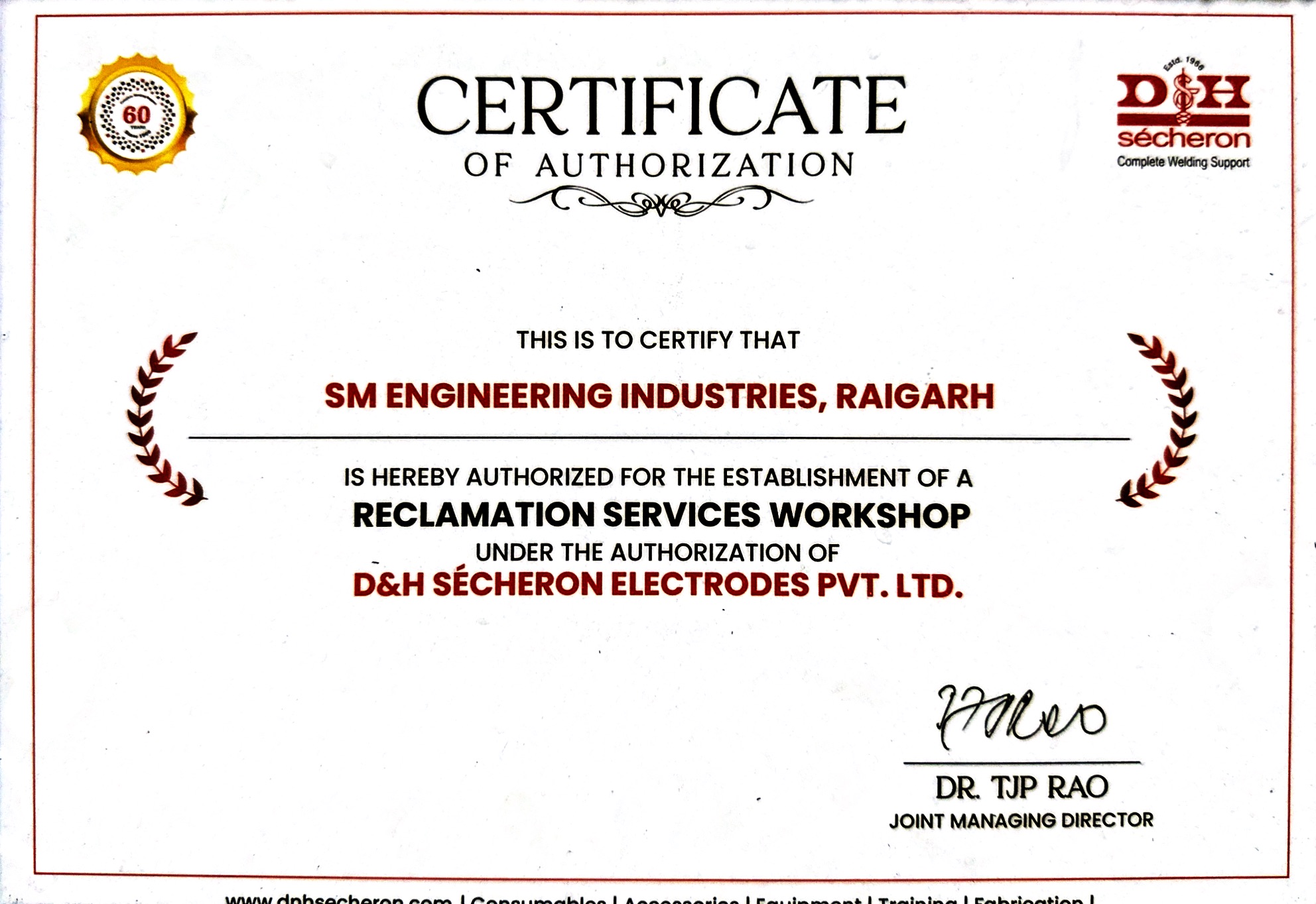 D&H Sécheron Certificate of Authorization